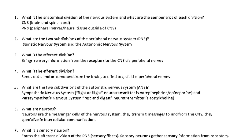 Nervous System Anatomy and Function Review - NEU 101 Notes - Studocu