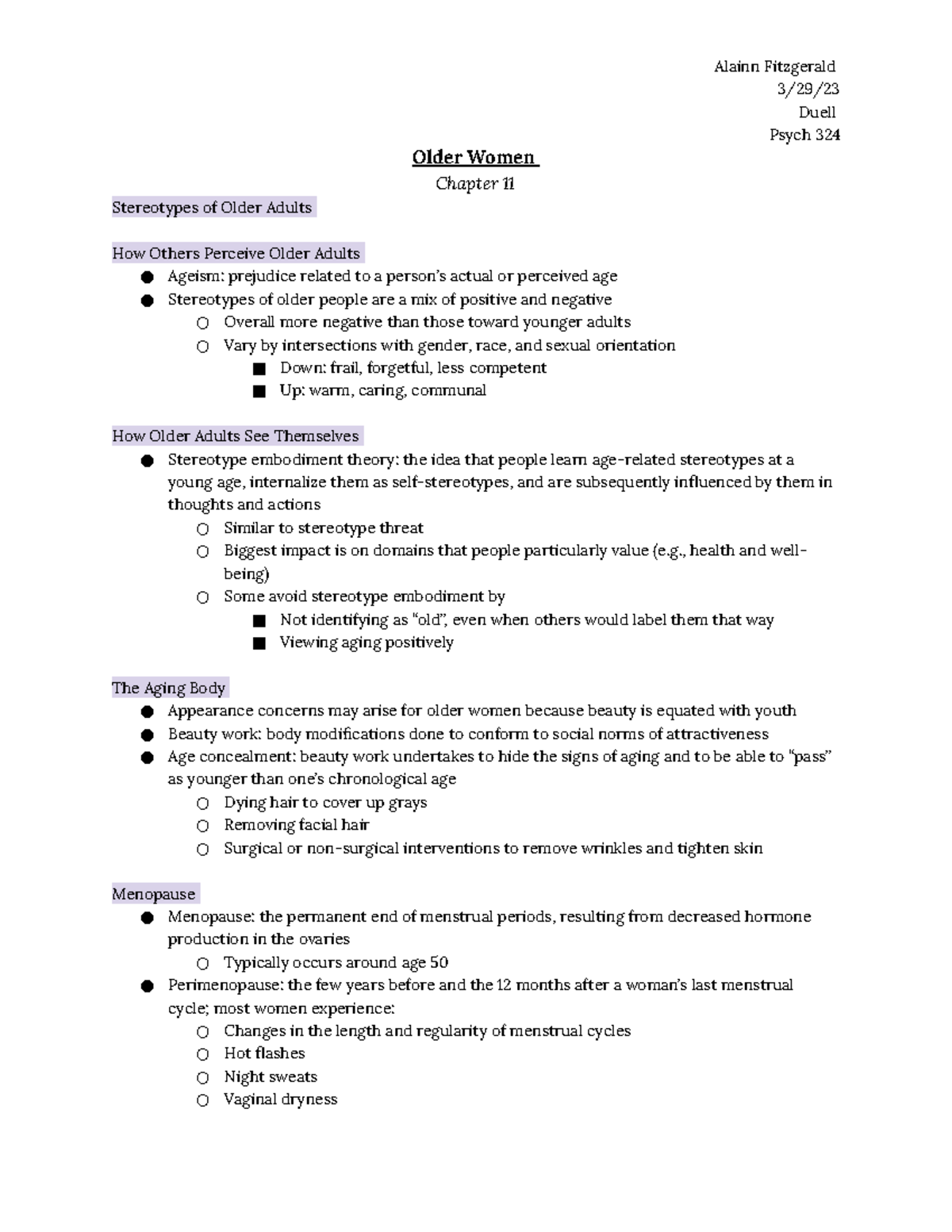 Psych 324 - Chapter 11: Notes on Stereotypes and Aging in Women - Studocu