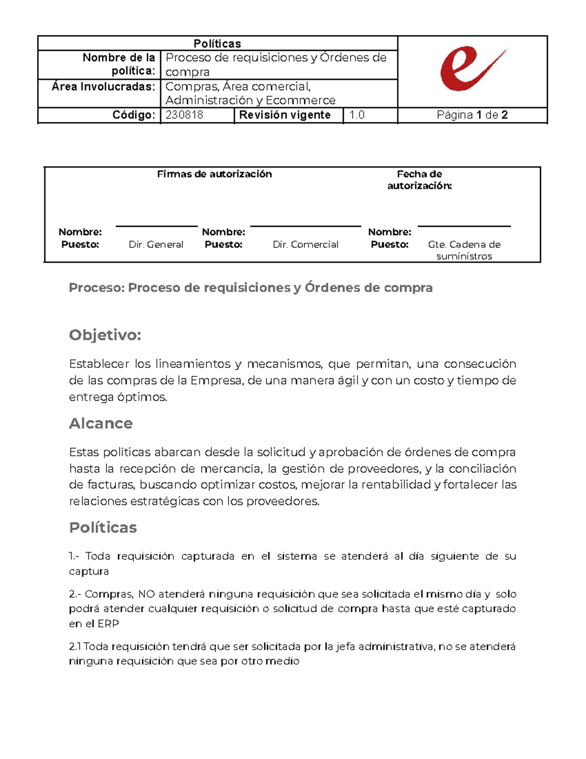 Políticas de Requisiciones y Órdenes de Compra - 230818 - Studocu