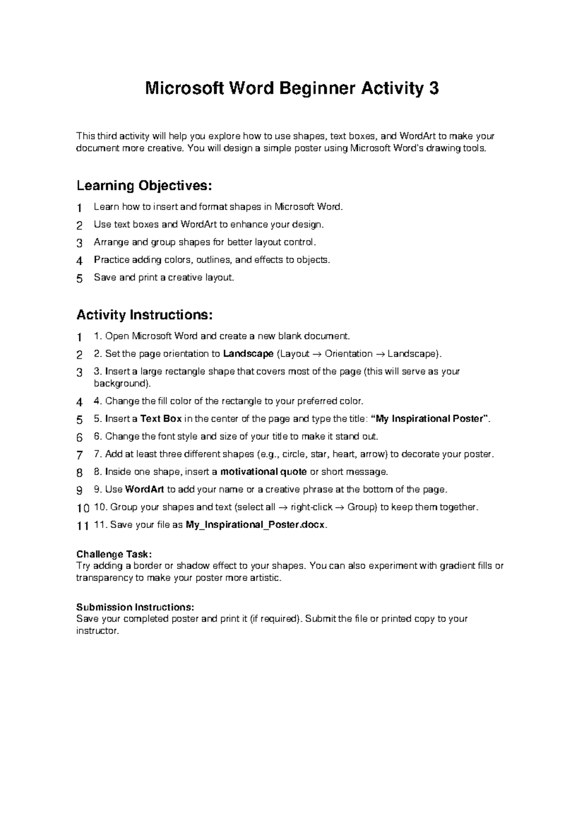 Microsoft Word Beginner Activity 3: Creative Poster Design - Studocu