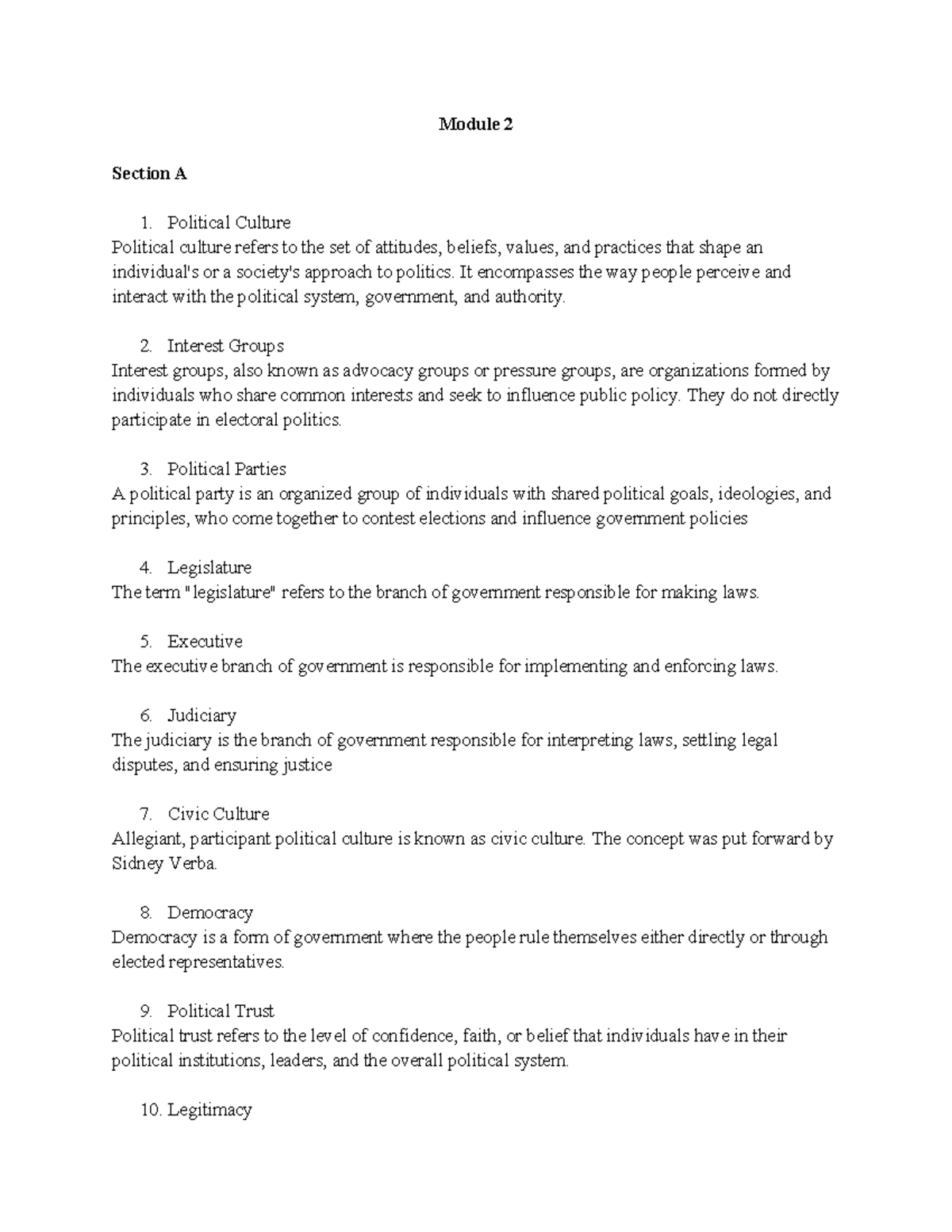 Module 2 CP - Comprehensive Notes on Political Culture and Systems ...
