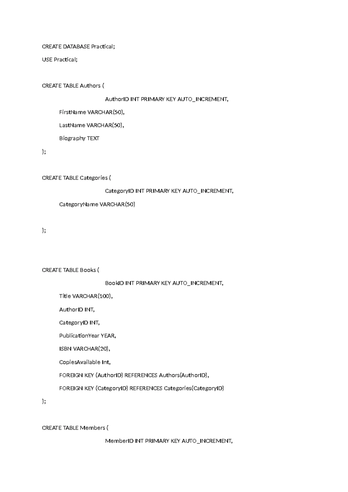 DBSA Lab Process Guide - Steps for Creating Database and Tables - Studocu