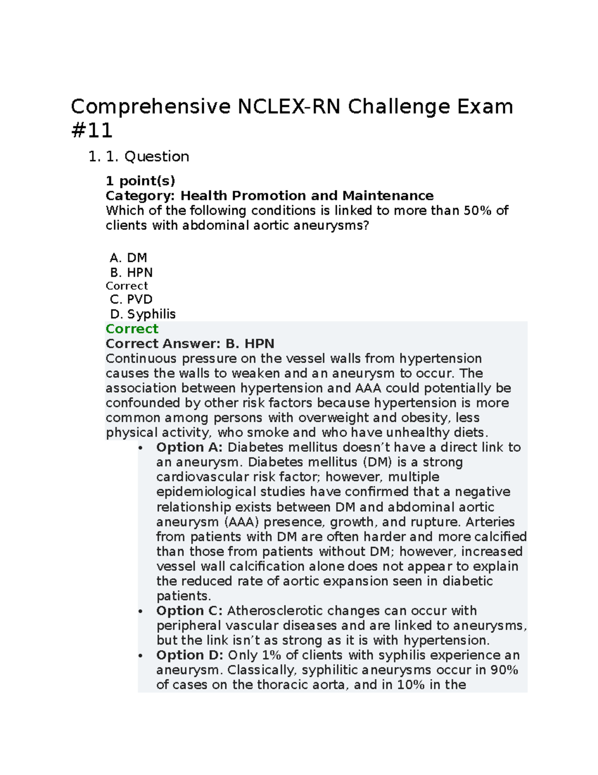 Comprehensive NCLEX-RN Challenge Exam 1: Health Promotion & Maintenance - Studocu