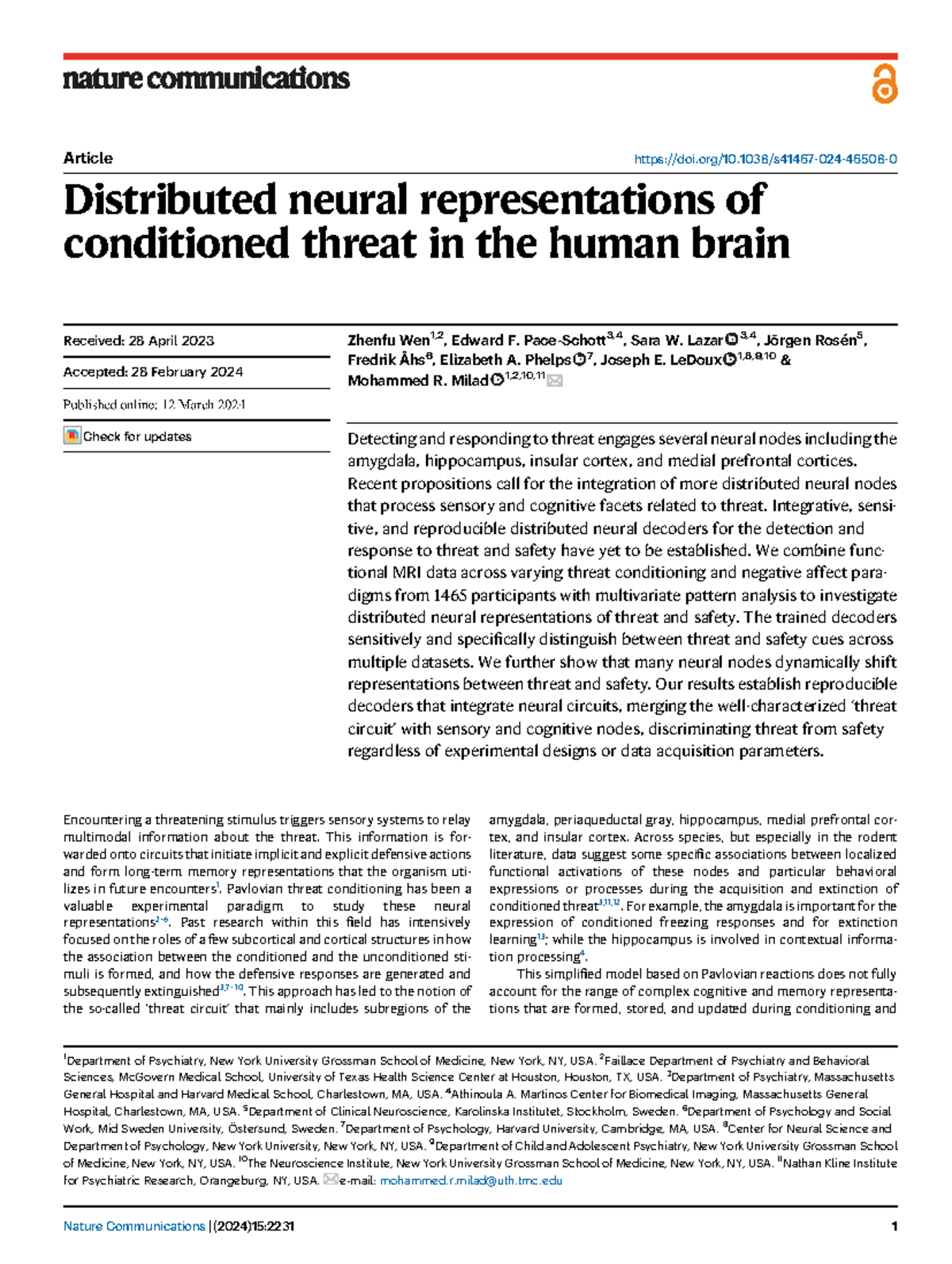Distributed Neural Representations of Conditioned Threat in the Human ...
