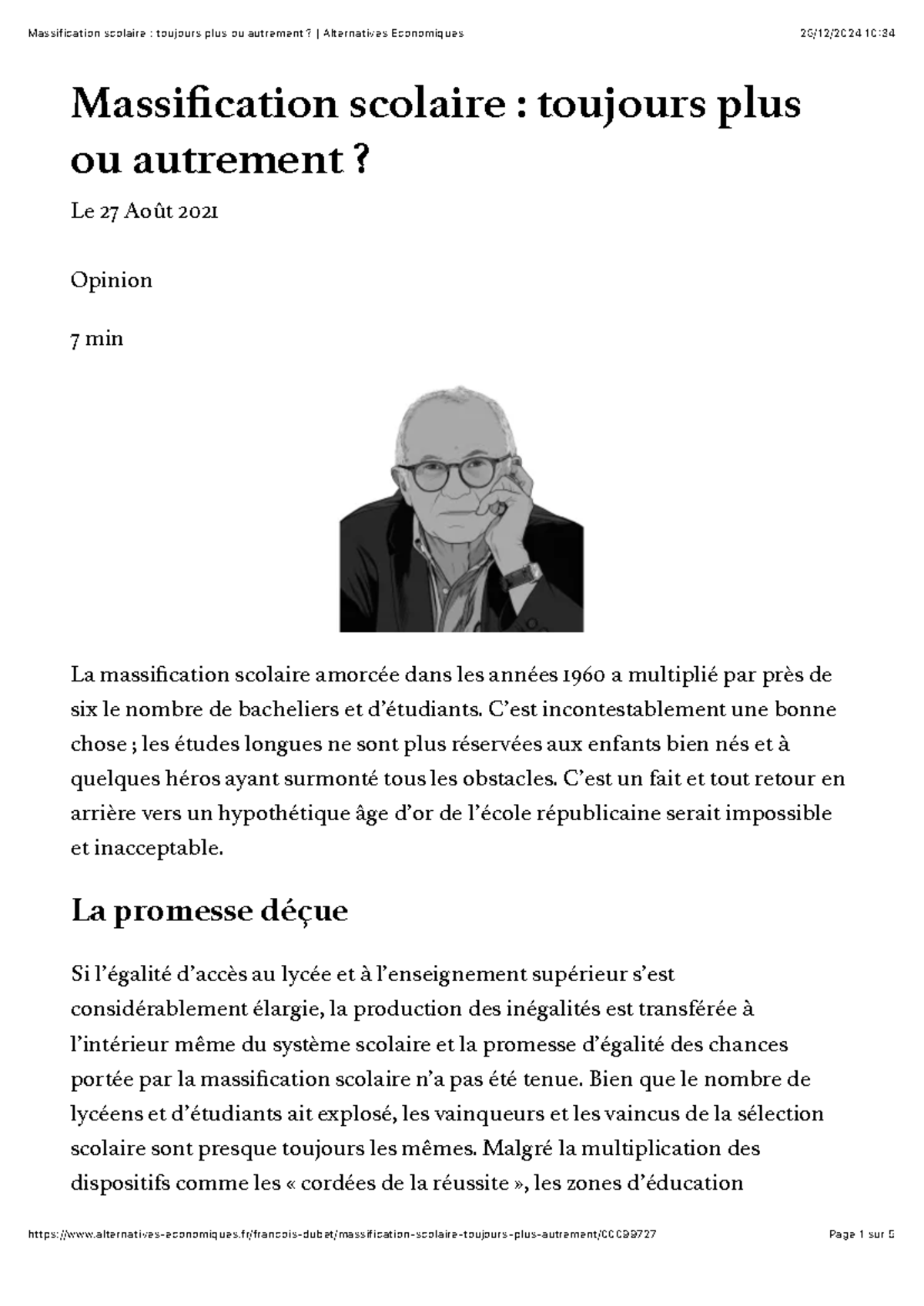 Massification scolaire : toujours plus ou autrement Alternatives ...