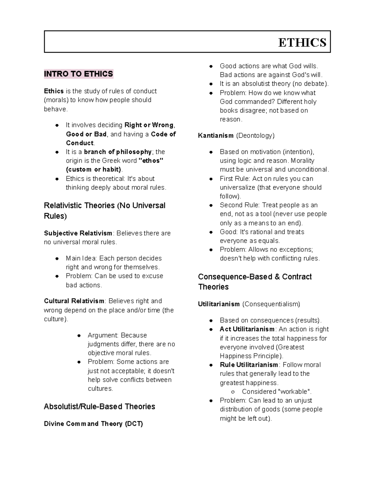 ETHICS 101: Comprehensive Review of Ethical Theories and Principles ...