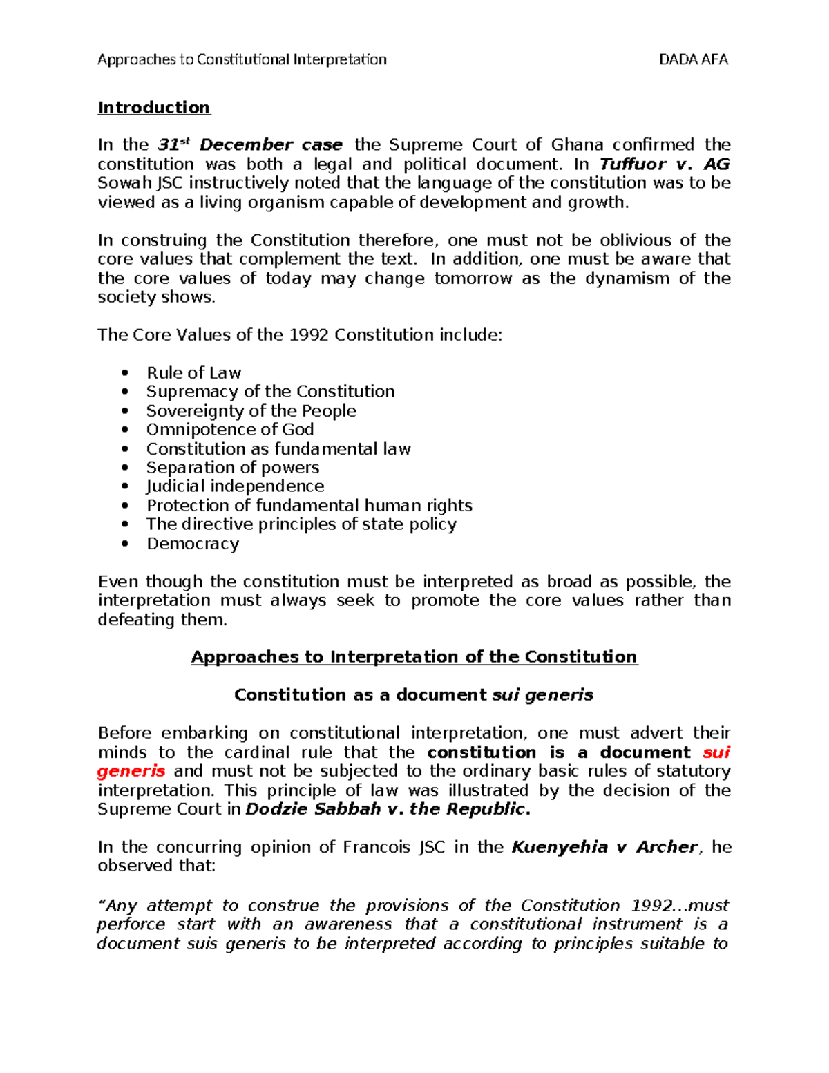 Approaches to Constitutional Interpretation: DADA AFA Insights and ...