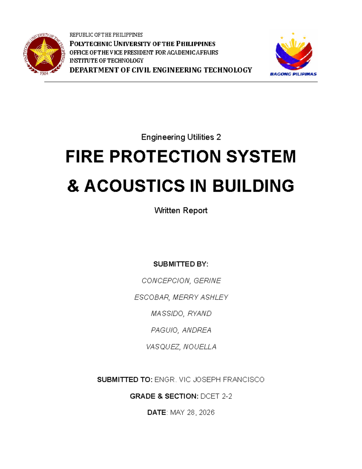 DCET Engineering Utilities 2: Fire Protection & Acoustics Report - Studocu