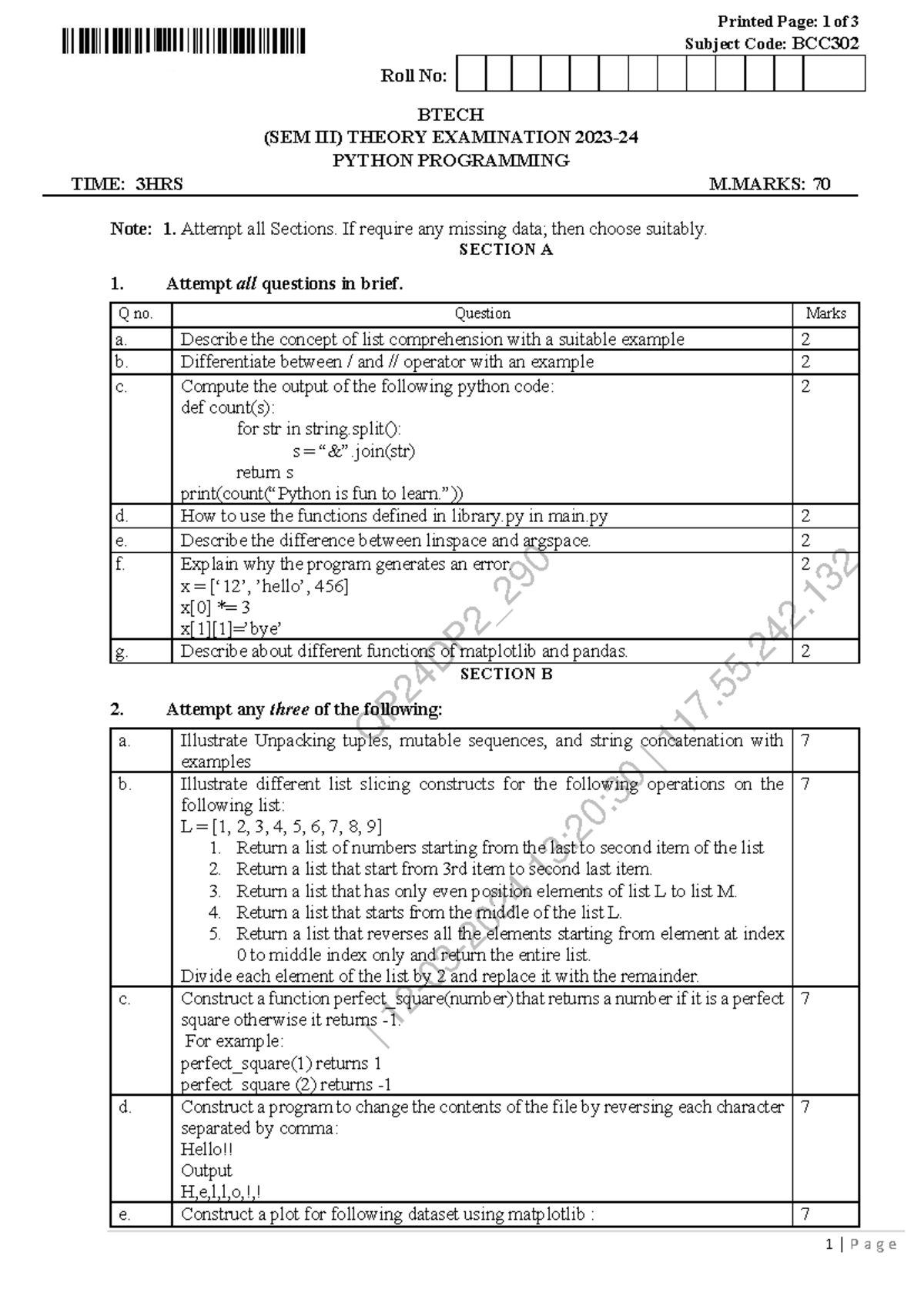 BCC302 Python Programming 23 24 - QP24DP2_ | 12-03-2024 13:20:30 | 117. ...