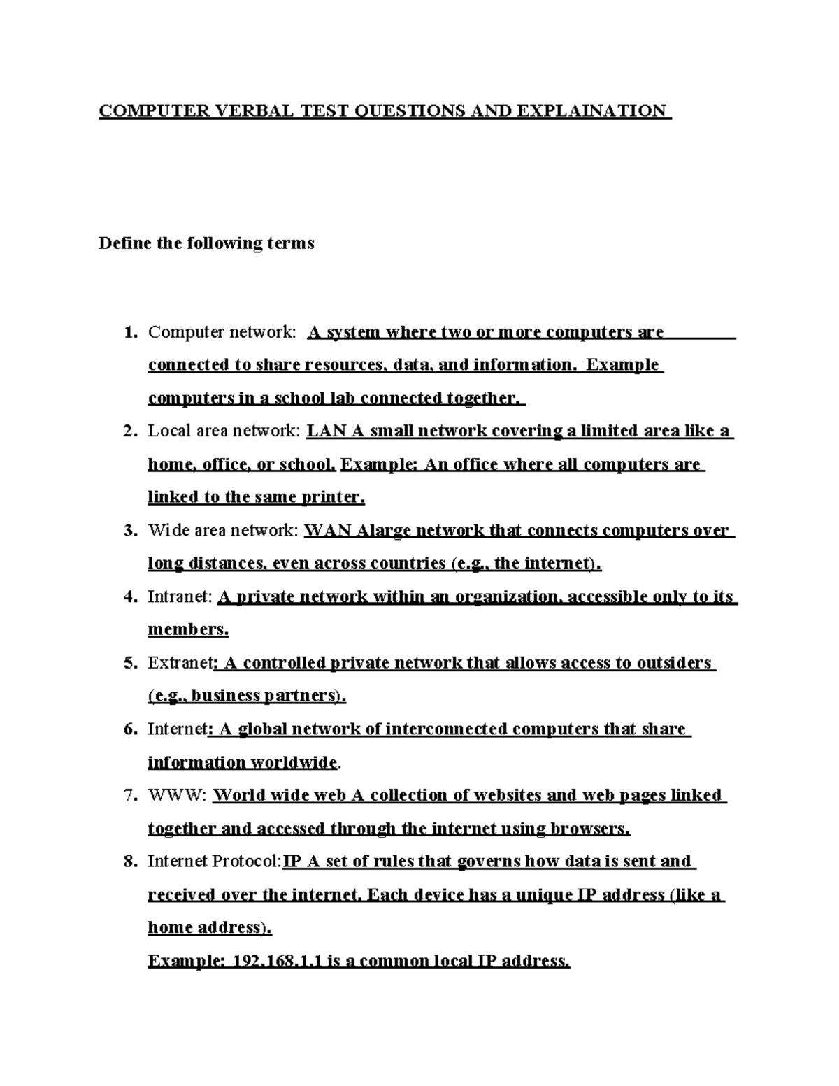 COMP 101: Computer Network Terms & Explanations for Exam - Studocu
