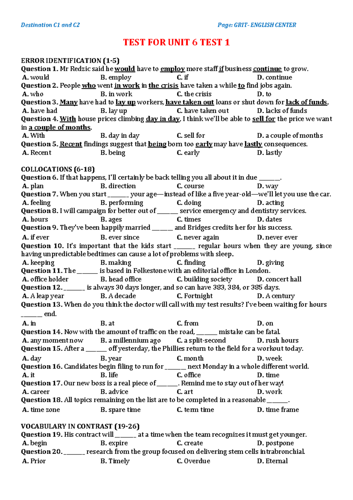 802421866 Dest C1 Unit 6 Test 1 Error Identification & Key Answers ...