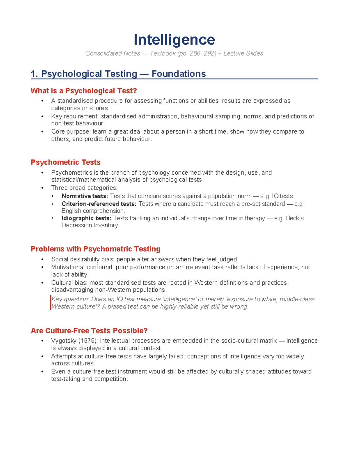 Psychology 101: Intelligence Lecture Notes & Key Concepts - Studocu