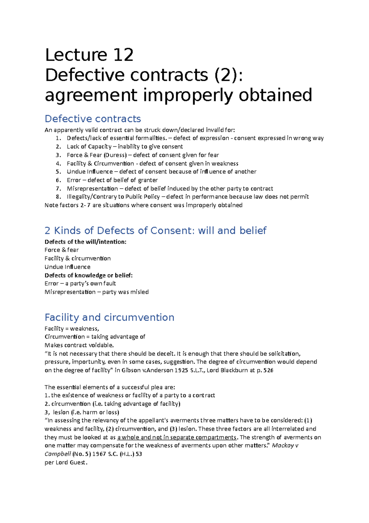 Lecture 12: Defective Contracts (2) - Agreements Improperly Obtained ...