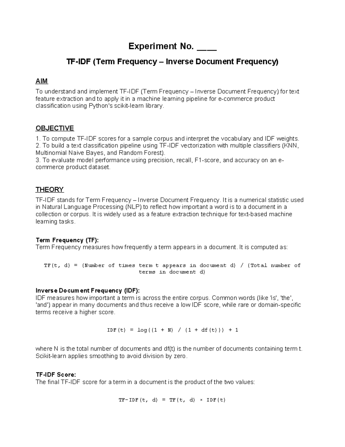 TF-IDF Experiment: Text Feature Extraction & Product Classification ...