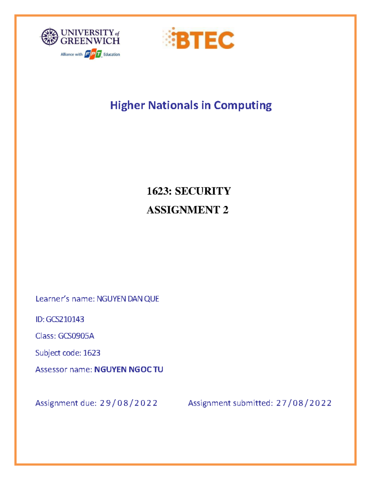 BTEC Level 5 HND Diploma in Computing Unit 5: Security - Higher ...