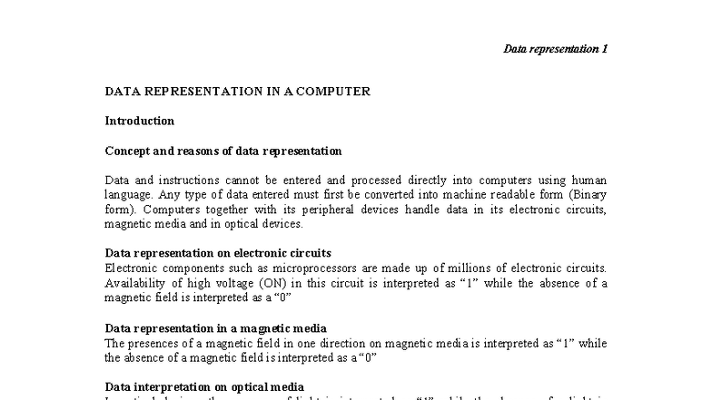Data Representation 1: Understanding Computer Data Formats - Studocu