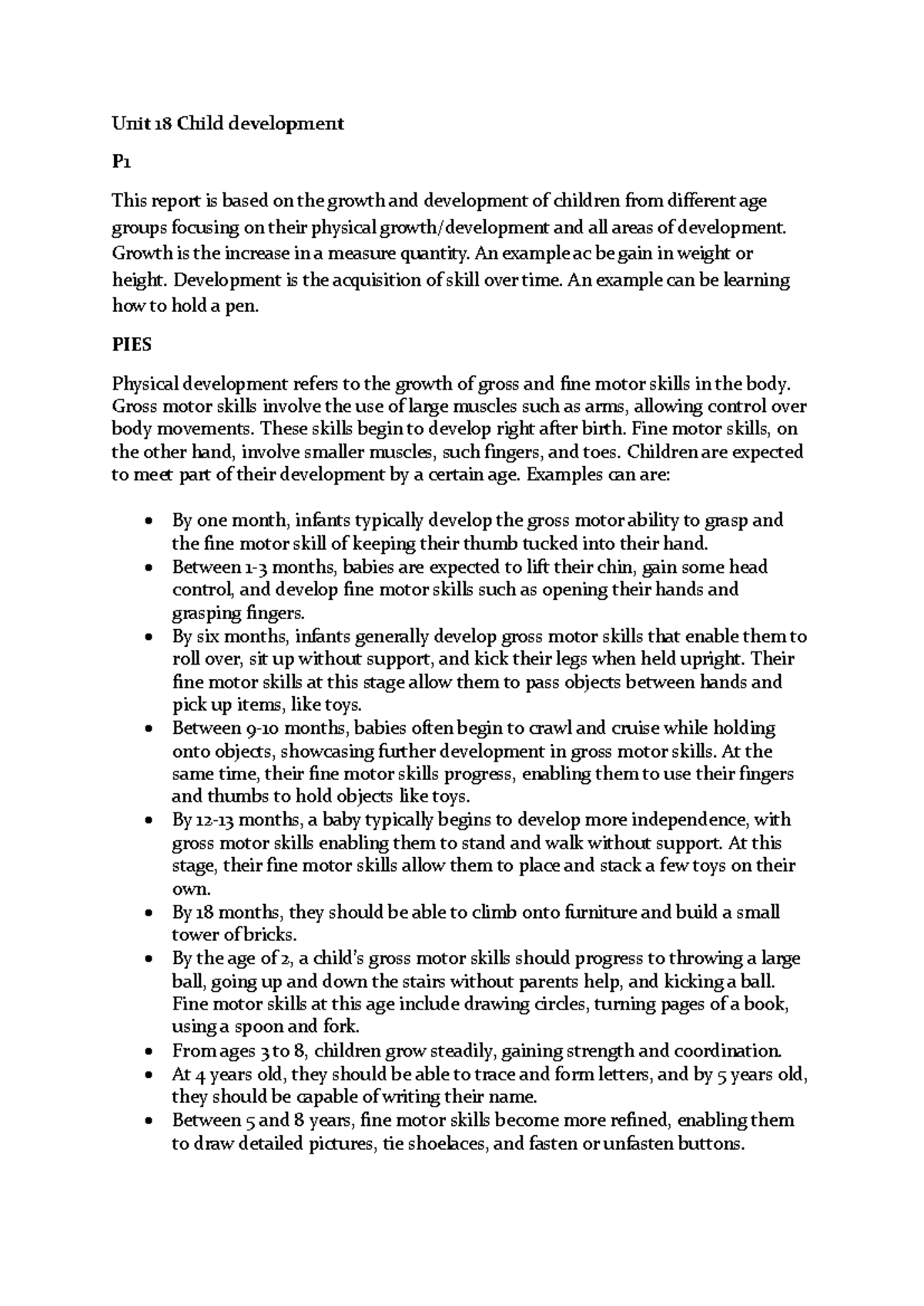 Assesing childrens development - Unit 18 Child development P This ...