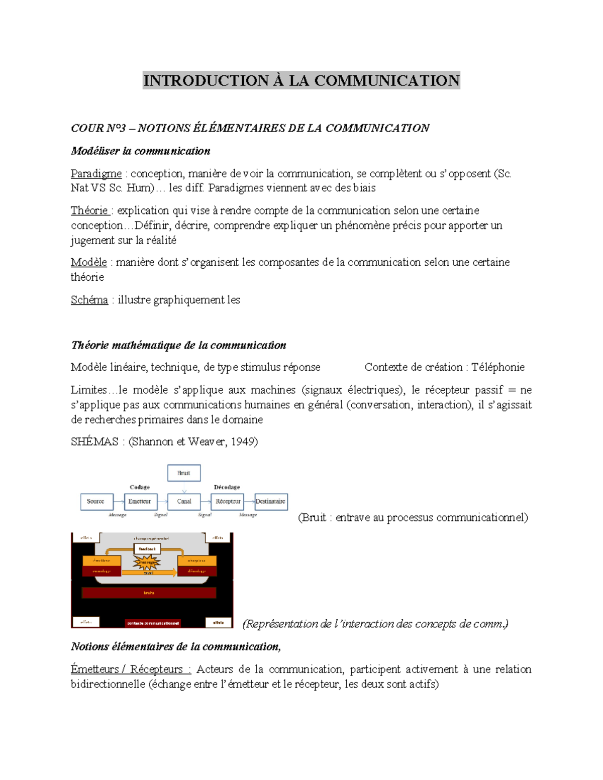 Notions élémentaires à la comm - INTRODUCTION À LA COMMUNICATION COUR N ...