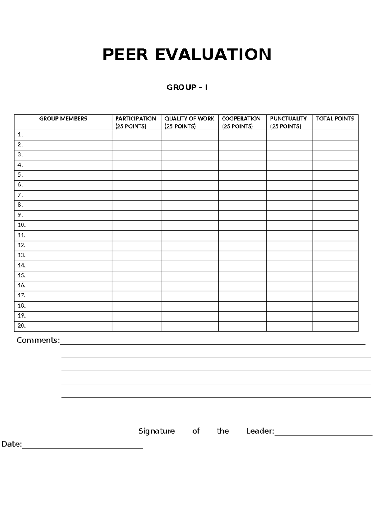 PEER Evaluation ( Group-1) - PEER EVALUATION GROUP - I - Studocu