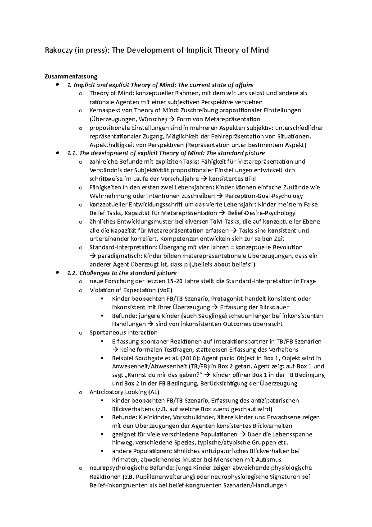 Zusammenfassung Rakoczy & Haun (2018 ) - Leitfragen Basistext 1 ...