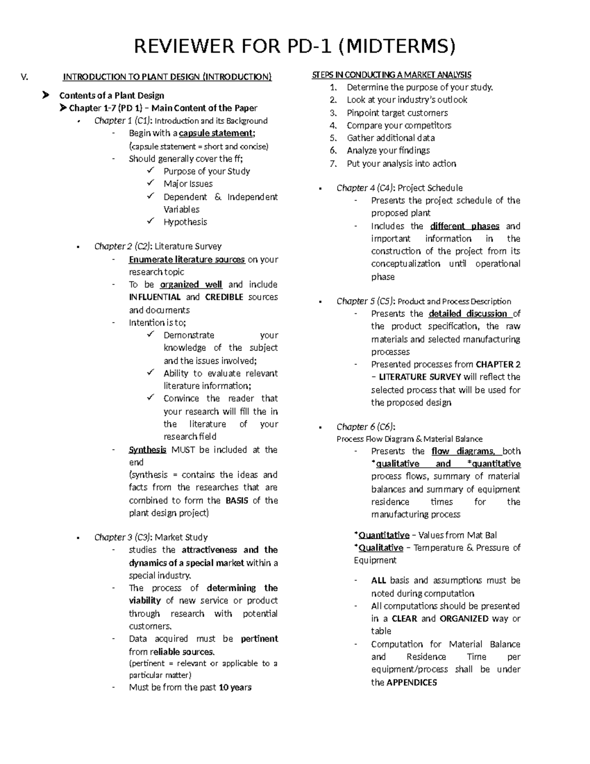 Midterm Reviewer for PD 1: Introduction to Plant Design Concepts - Studocu