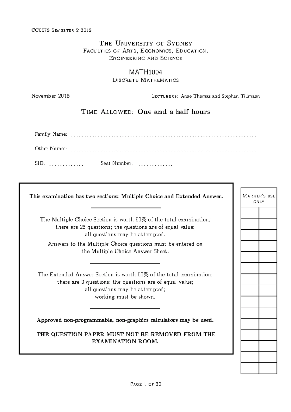 MATH1004 Discrete Math Practice Final Exam Questions and Answers - Studocu