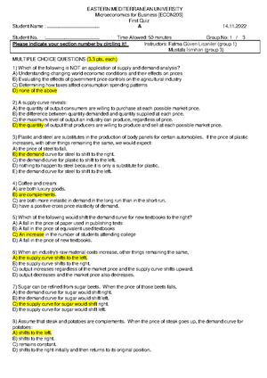 Sample questions midterm - EMU Econ 203 [Fall2018/9] GroupNo: I l2l HW ...