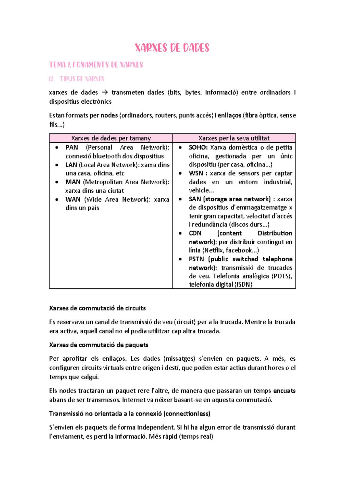 Apunts de Xarxes de Dades - Fonaments i Aplicacions a Internet - Studocu