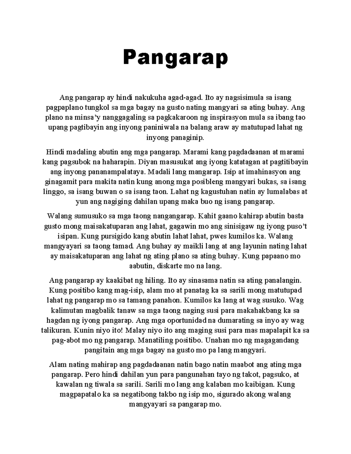 619527963-Pangarap: Paano Abutin ang Iyong mga Pangarap - Studocu