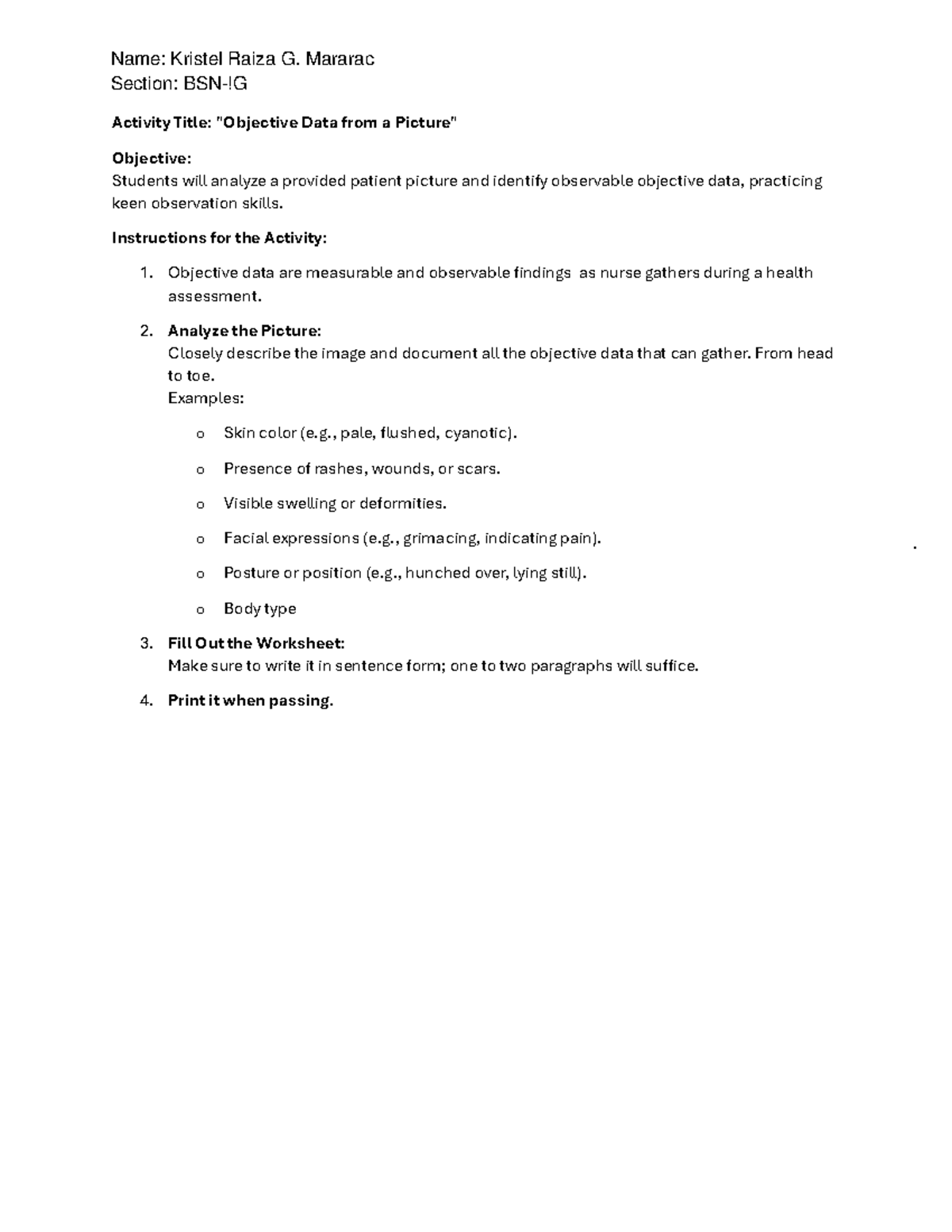 Activity 1 HA-LEC-2: Analyzing Objective Data from Patient Picture ...