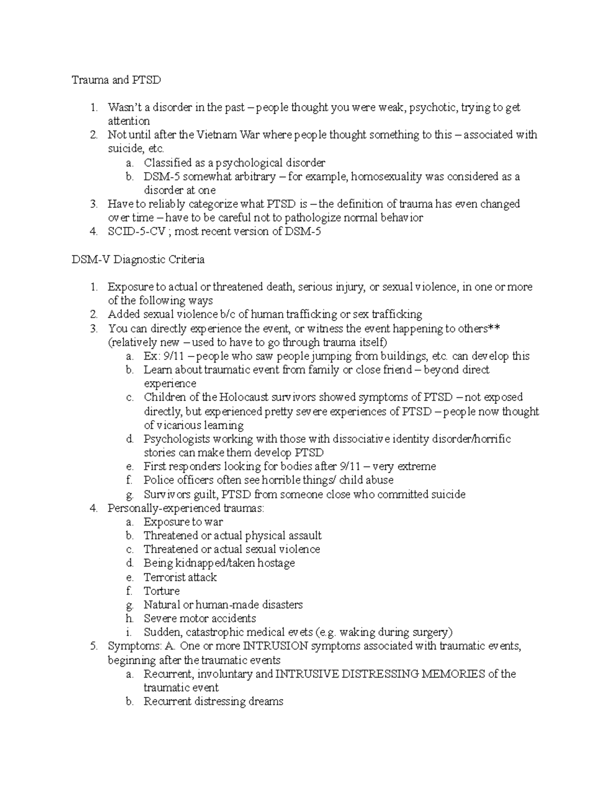 Trauma and PTSD - Notes on DSM-V Diagnostic Criteria for PTSD - types ...