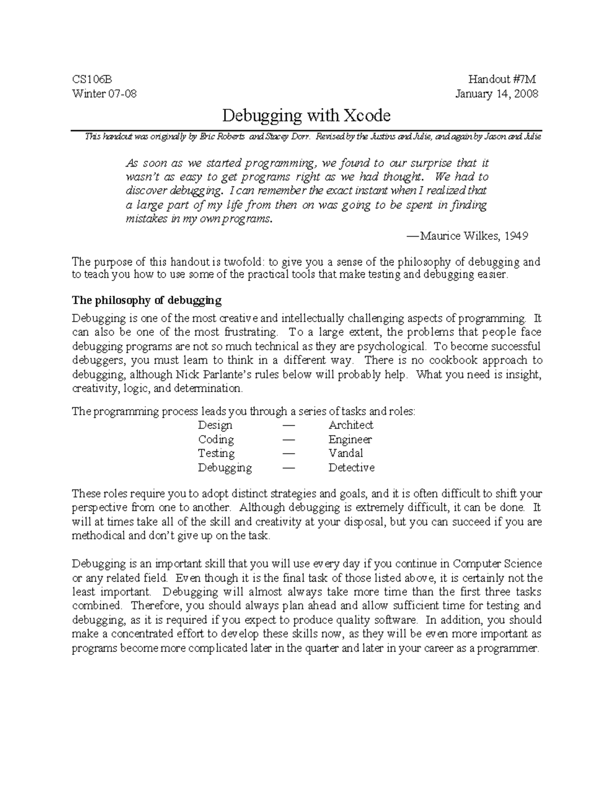 CS106B Winter Handout: Debugging Techniques with Xcode - Studocu