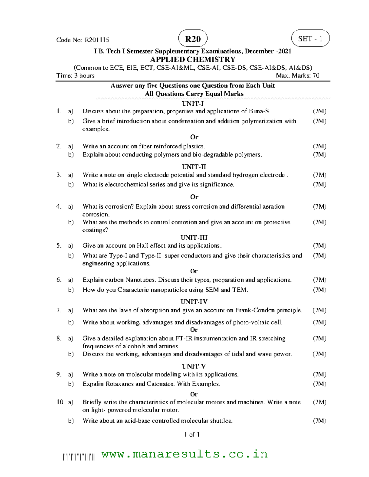 R20 I B. Tech I Sem Applied Chemistry Supplementary Exam Notes - Studocu