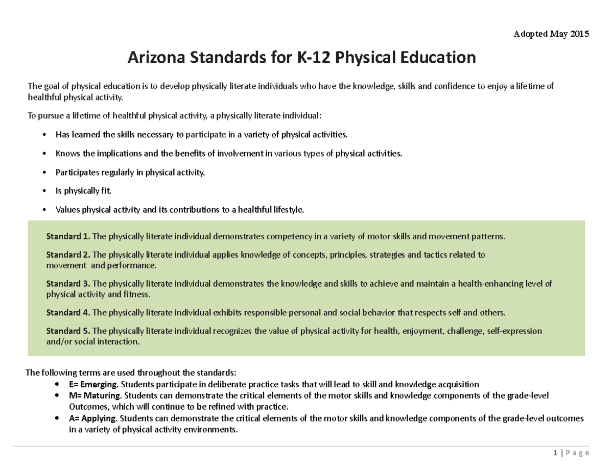 K-5 Standards - Arizona Standards for K-12 Physical Education The goal ...
