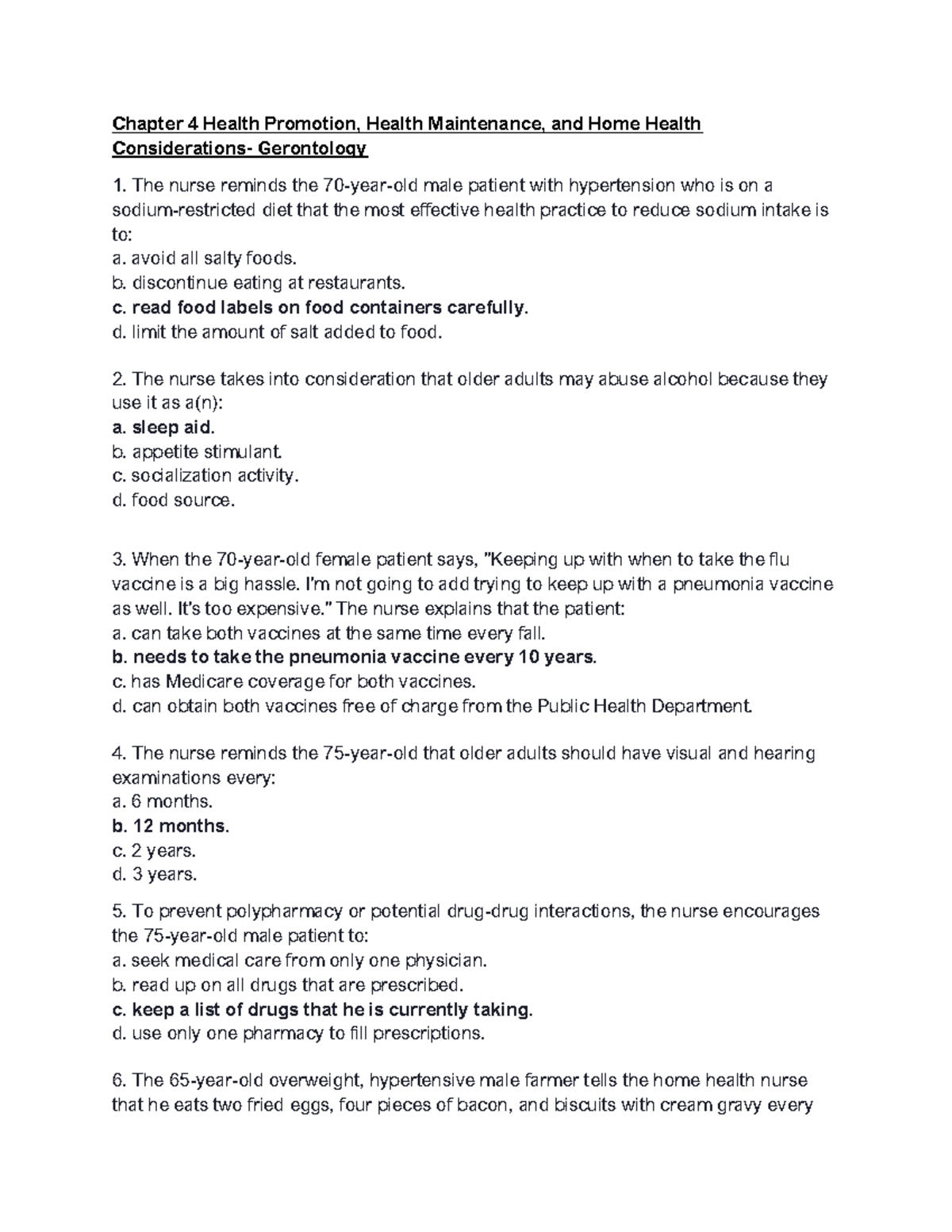 Ch 4 Study Guide: Health Promotion & Maintenance in Gerontology - Studocu
