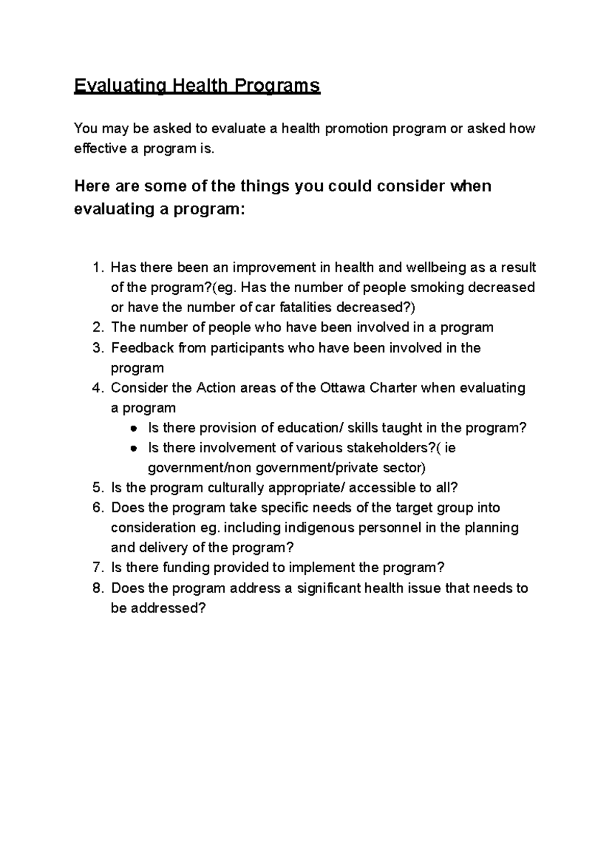 Evaluating Health Programs: Key Considerations and Effectiveness - Studocu