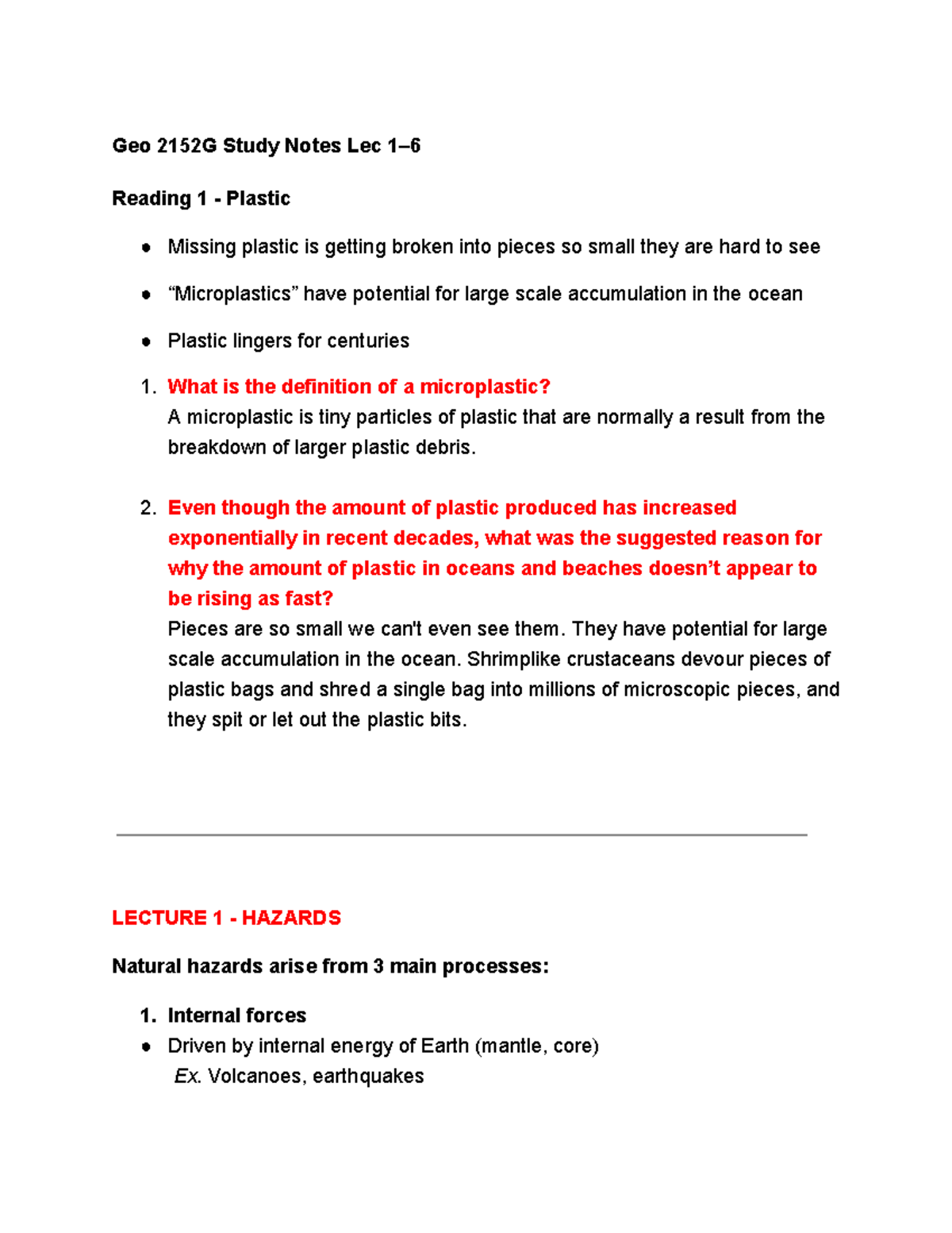 Geo 2152G Midterm Study Notes: Natural Hazards & Disasters - Studocu