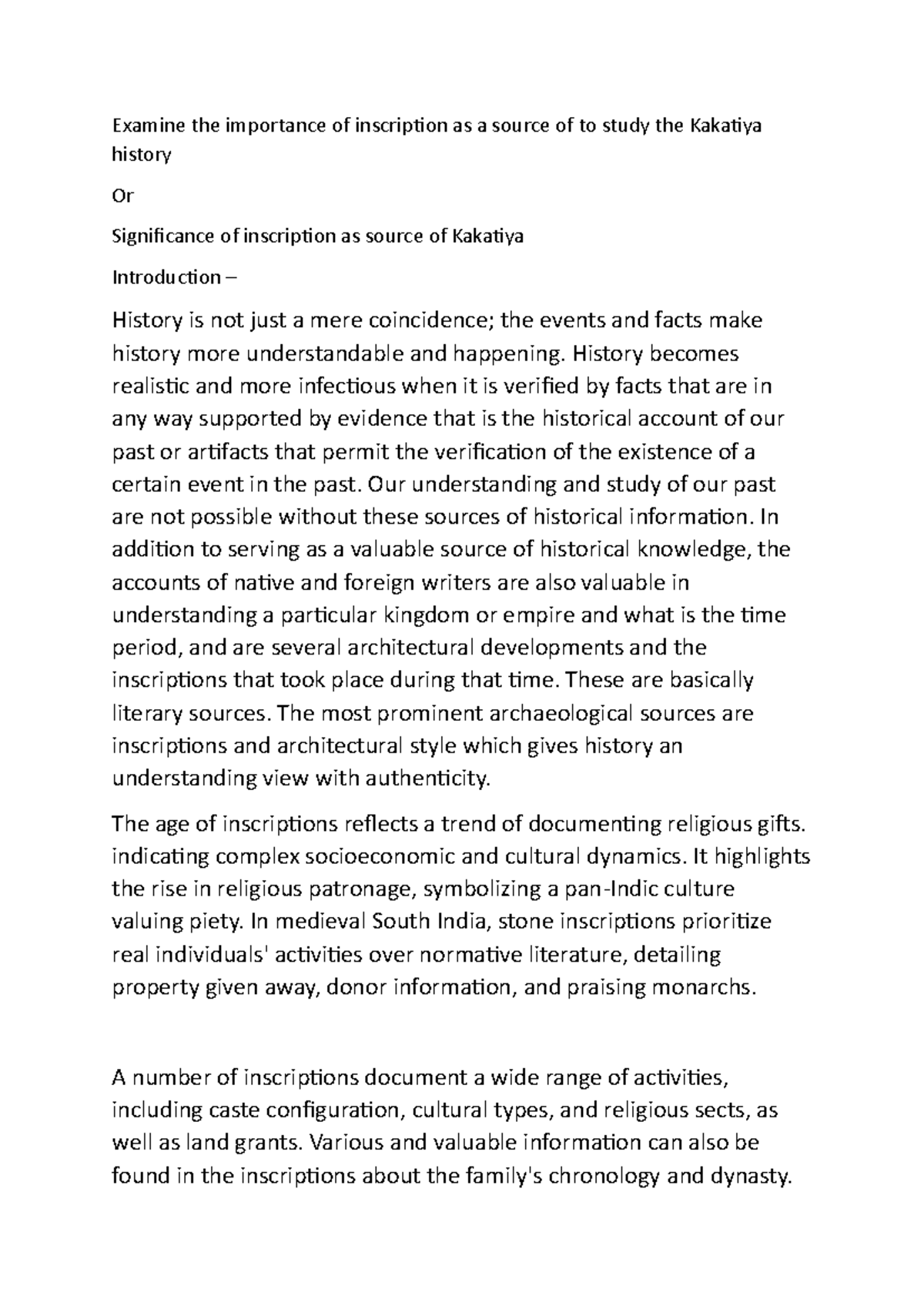 Kakatiya History: The Significance of Inscriptions as Sources - Document Preview