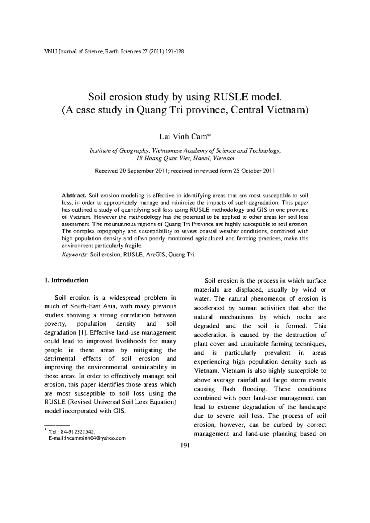Soil Erosion Assessment in Quang Tri Province Using RUSLE Model - Studocu