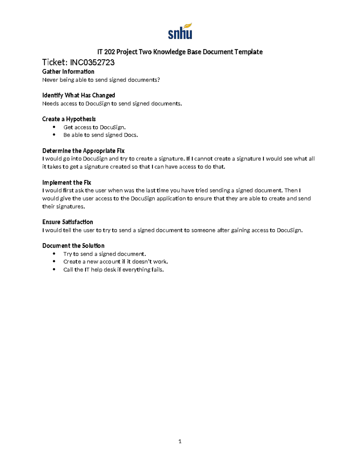 IT 202 Project Two Knowledge Base Document Ticket 4 - Create a ...
