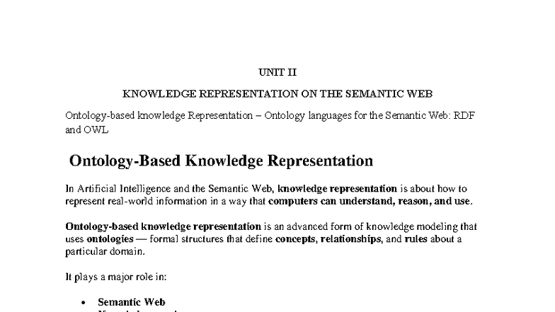 UNIT II - good - UNIT II KNOWLEDGE REPRESENTATION ON THE SEMANTIC WEB ...