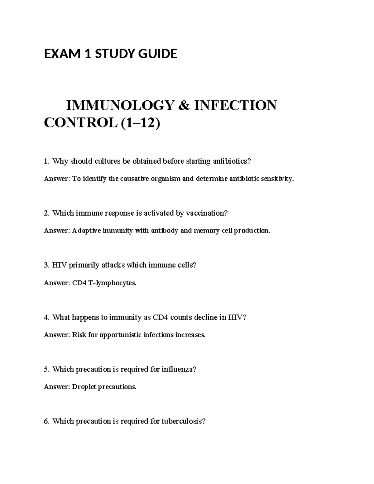 EXAM 1 STUDY GUIDE: IMMUNOLOGY & INFECTIOUS DISORDERS - Studocu