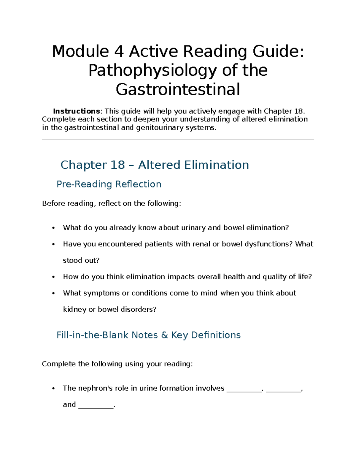 NUR2063 Module 4 Active Reading Guide: Gastrointestinal Pathophysiology ...