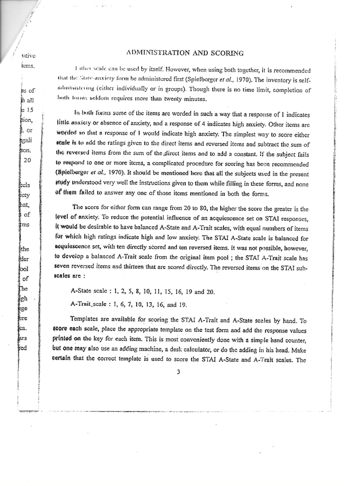 Stai-scoring-manual Compress - Native Administration And Scoring Items 