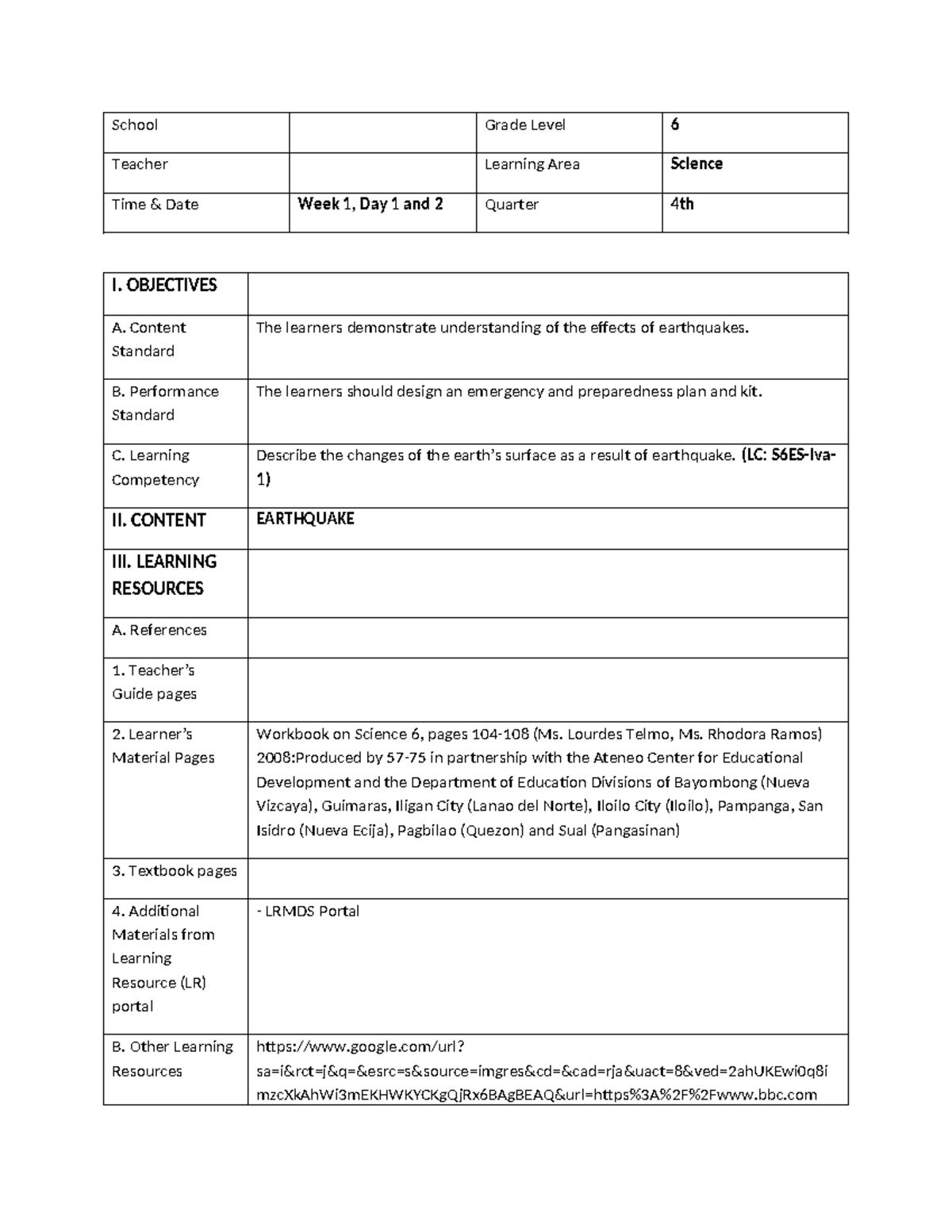 7es-Brando Science LP - n/a - School Grade Level 6 Teacher Learning ...