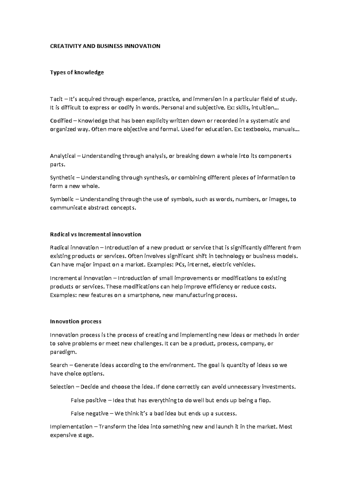 Creativity and Business Innovation: Key Insights and Concepts - Studocu