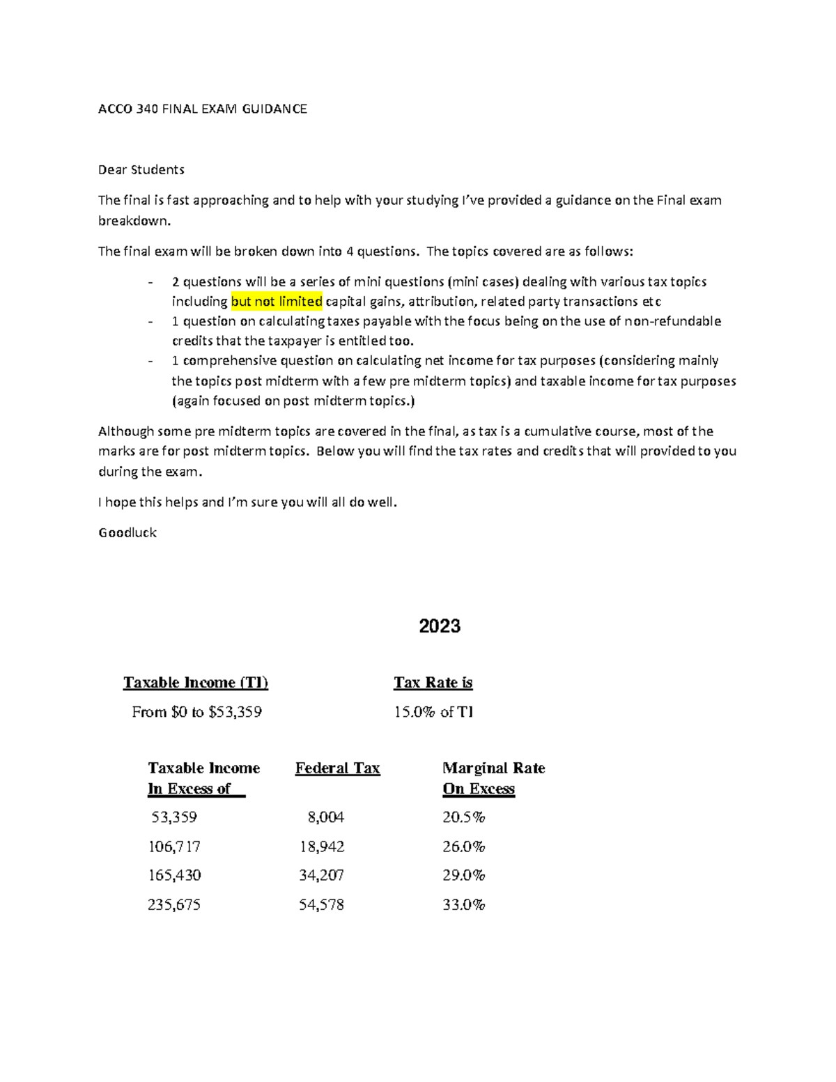 ACCO 340 Final Exam Study Guide and Tax Rate Summary - Studocu