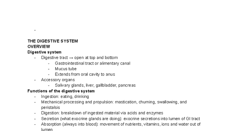 Anatomy Exam #3: Digestive System Overview and Functions - Studocu