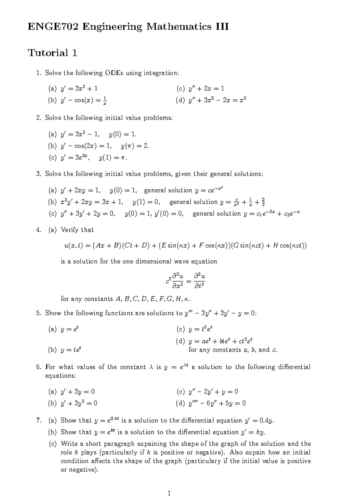 Tutorial 1 Solutions for ENGE702 Engineering Math III (2019 S1) - Studocu