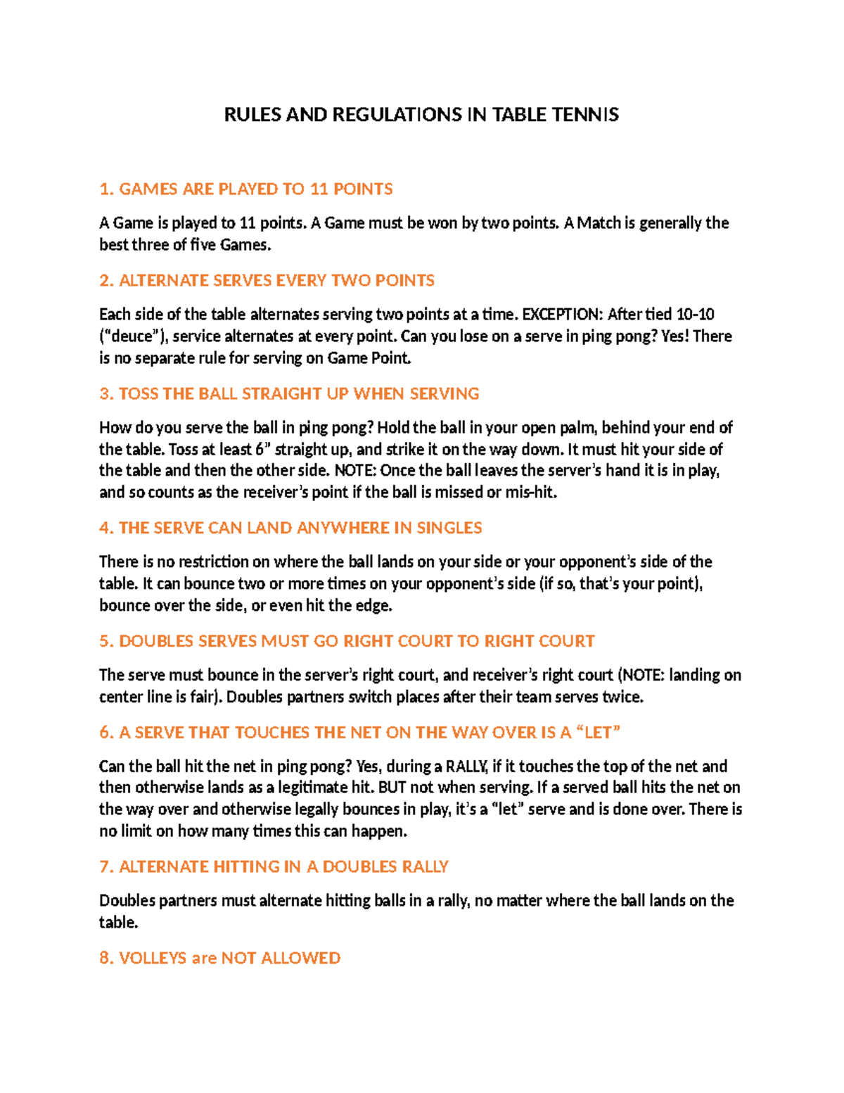 Table Tennis Rules & Regulations: Key Points for Gameplay - Studocu